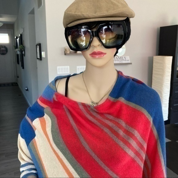 💋 Chaps knit poncho striped sweater cardigan - Picture 8 of 9